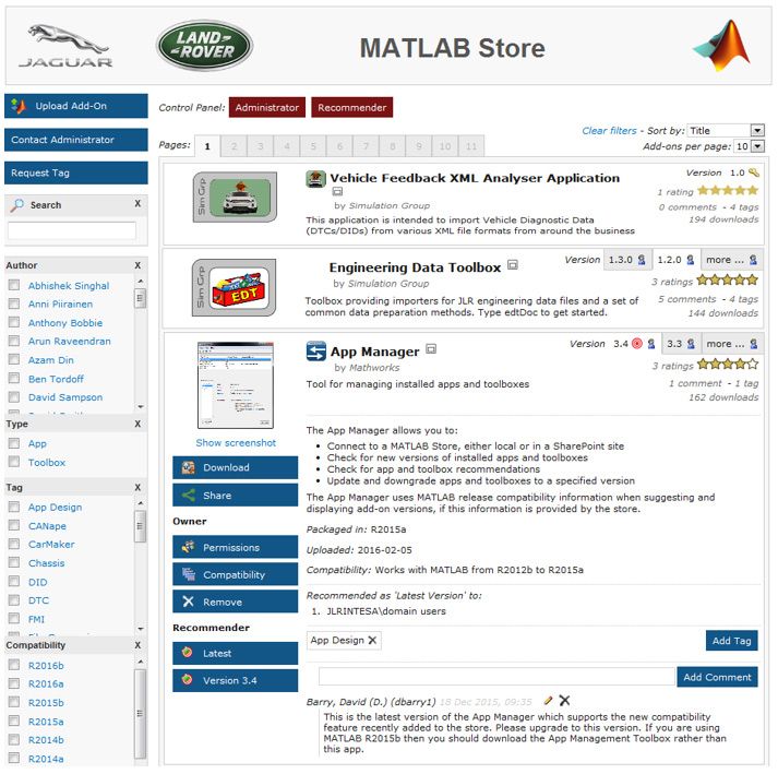 捷豹路虎的MATLAB应用程序商店，提供一键下载和安装现成的工程工具，由他们的工程师为他们的工程师编写。