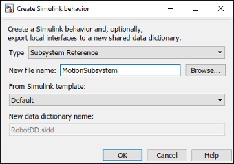 创建Simulink行为对话框，新子系统名称为“运动子系统”。
