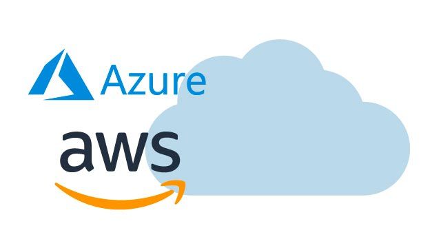 Azure和AWS的标志在云的前面。
