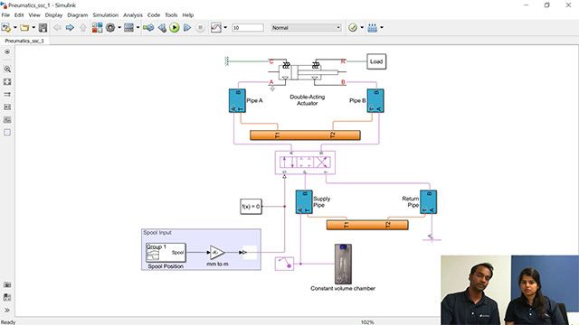 Veer和Maitreyee展示了如何使用Simscape中可用的物理块来建模气动系统。
