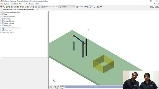 Veer和Maitreyee向您展示了如何使用Simscape Multibody构建投掷机制，将球扔向特定目标。