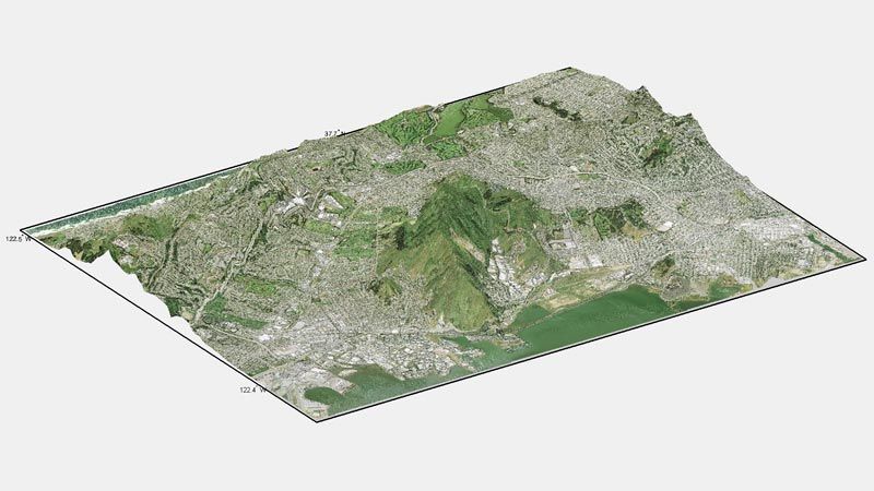 使用“映射工具箱”中的功能创建的旧金山复合3D地图。