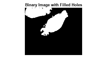 图包含一个轴对象。标题为Binary Image with Filled Holes的坐标轴对象包含一个Image类型的对象。