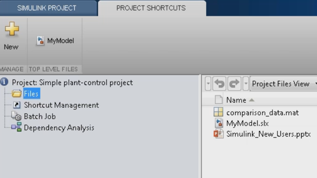 使用Simulink Projects管理与项目相关的所有模型和文档。轻松跟踪和处理您的文件，并允许团队成员访问所有文档。
