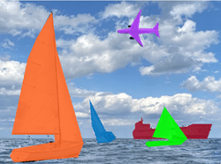船和飞机的每个实例都有不同的像素填充