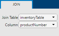 Join选项卡的左侧显示用于表选择的表inventoryTable和用于列选择的列productNumber。
