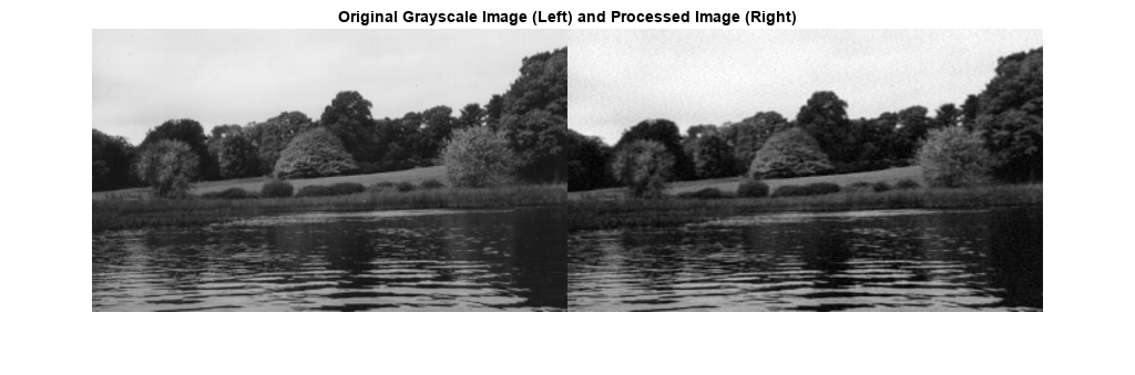 图中包含一个axes对象。标题为Original Grayscale Image(左)和Processed Image(右)的axis对象包含一个类型为Image的对象。