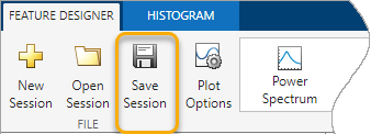 保存会话按钮是功能设计器选项卡的文件部分中最右边的一个。