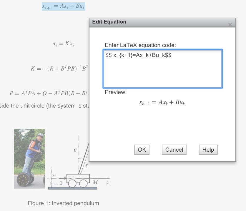 图3。在Live Script中插入LaTeX方程并预览输出。