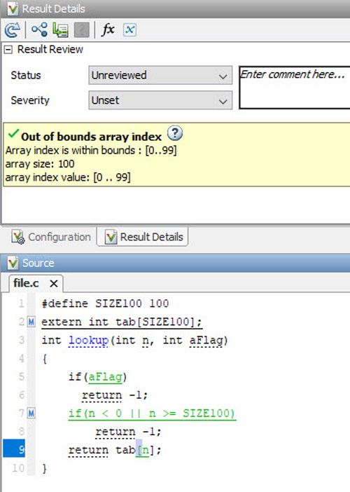 使用Polyspace Code Prover检查超出边界的数组索引。
