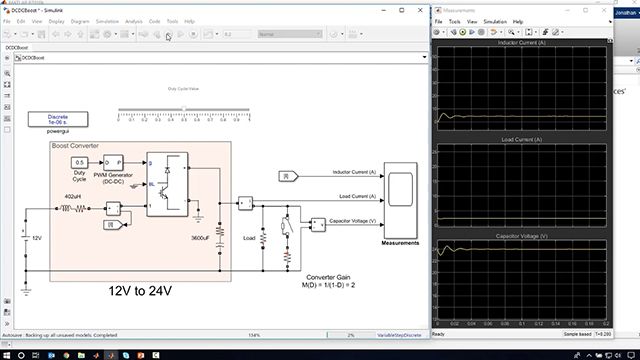 学习如何使用Simulink和Simscape Electrical来模拟光伏(PV)面板的功率输出，建模升压转换器，并调整反馈控制器以根据变化的负载调整转换器占空比。