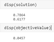 解=[0.7864,0.6177]。objectiveValue = 0.0457。