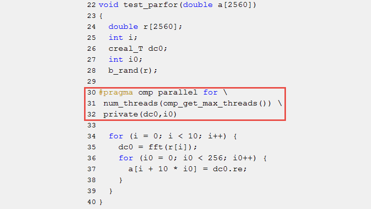 Esempio di codice generato con chiamate a OpenMP。