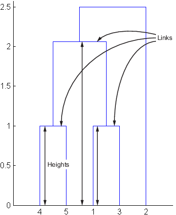 显示用于计算第三个不一致系数的三个链接的层次聚类树