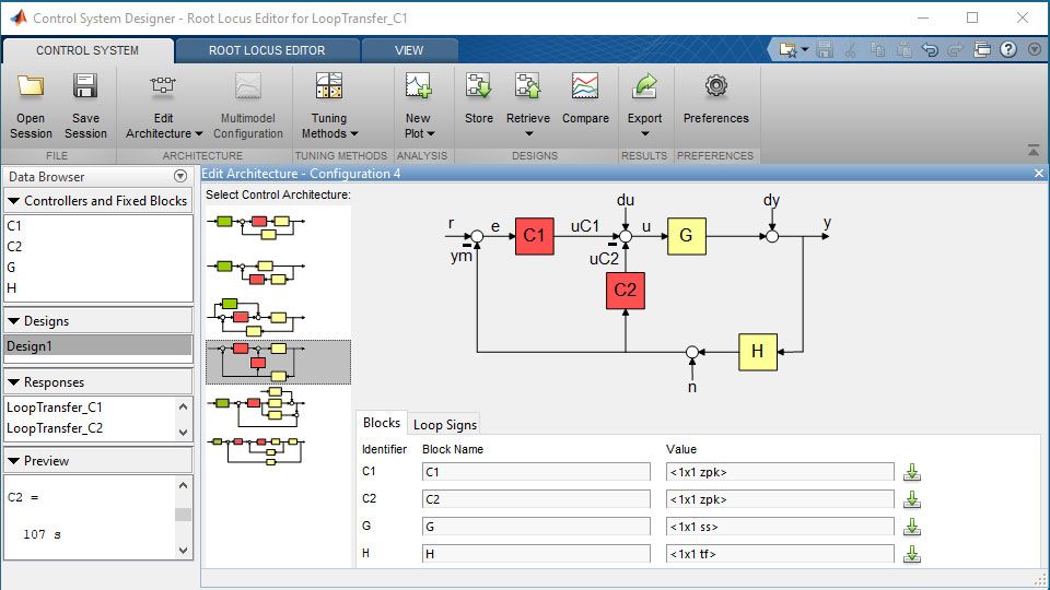 在控制系统设计器应用程序中指定一个多环控制系统体系结构
