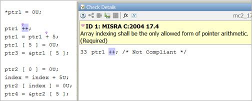 MISRA C:2004规则17.4限制指针算术用于数组索引。
