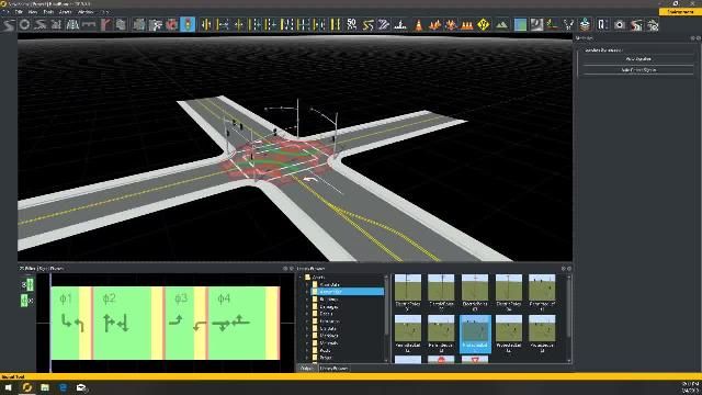 学习如何在RoadRunner交互式编辑软件中创建一个具有4路保护左转弯的道路交叉路口。