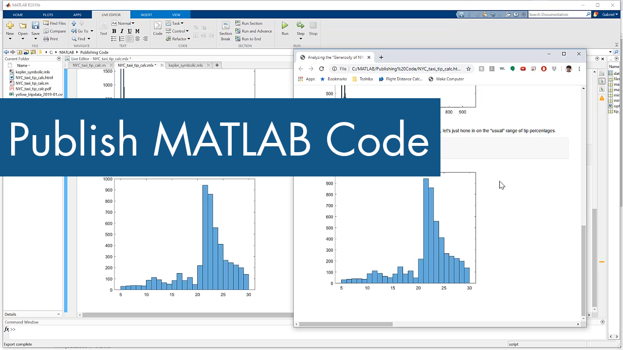 通过从MATLAB编辑器发布MATLAB代码到HTML和其他格式来分享您的工作。