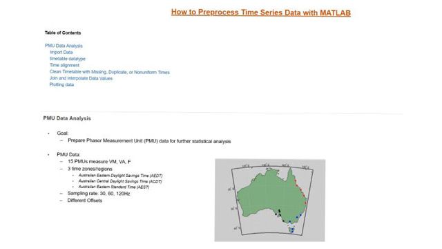 本视频通过PMU数据分析示例演示如何在MATLAB中预处理时间序列数据。在本例中，使用导入工具导入数据，并使用MATLAB中的时间表数据类型进行预处理。